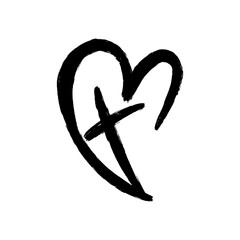 A heart and cross  in grunge style. A symbol of Christianity.