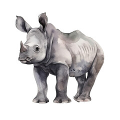watercolor baby Black rhinoceros isolated on transparent, ai generated