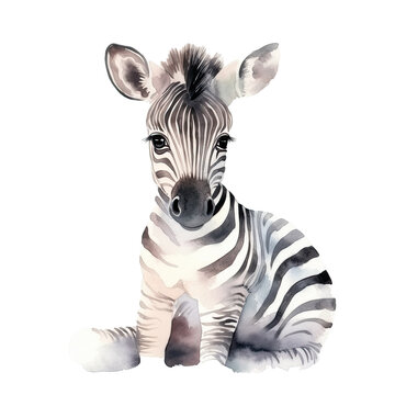 watercolor baby Zebra isolated on transparent, ai generated