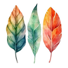 watercolor leaves isolated on transparent, ai generated