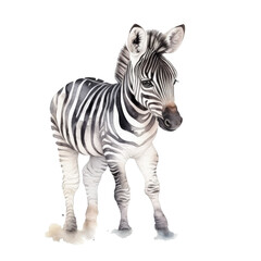 Fototapeta na wymiar watercolor baby Zebra isolated on transparent, ai generated