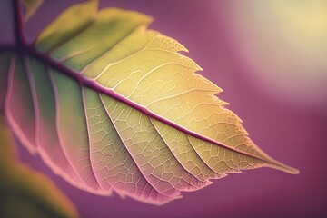 A macro shot of leaf veins in green and yellow hues, standing out against a pastel blue background. Generated by AI.