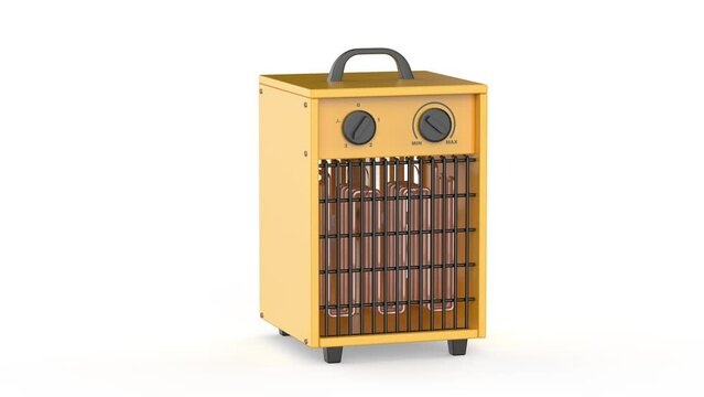 Yellow Industrial Electric Fan Heater On White Background