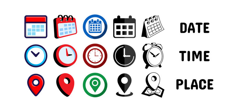 Date, Time, Address or Place Icons Symbol