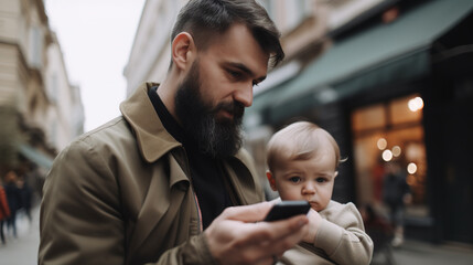 Vater am Smartphone mit Kind, AI, generative AI, generative