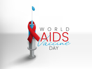 World AIDS Vaccine Day Design. Red AIDS Ribbon and HIV vaccine awareness illustration