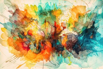 Bright Abstract watercolor drawing on a paper image, Generative AI