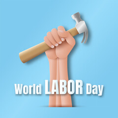 World Labor Day with hand and hammer, paper cut style