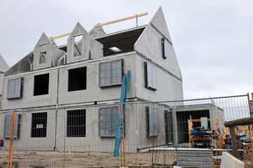 concrete casco of new residential house in the Triangel district of Waddinxveen