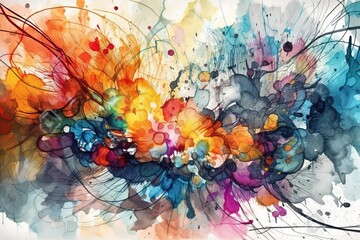 Bright Abstract watercolor drawing on a paper image, Generative AI