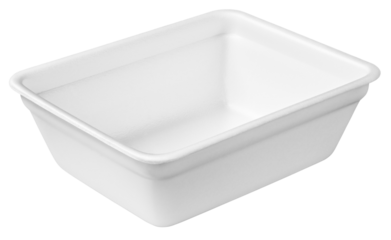 Empty white styrofoam food container or plastic plate isolated on transparent background