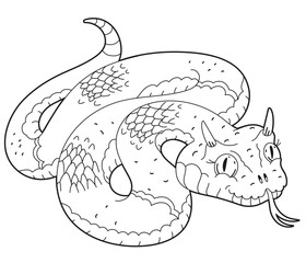Children's coloring book cute desert animal character snake horned viper