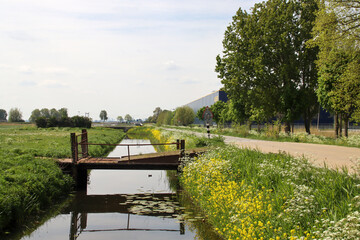 Obraz premium meadows and watering canals at the Vijfde Tochtweg in the Zuidplaspolder