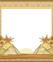 frame with pyramids giza palms and hieroglyphs - 583549516