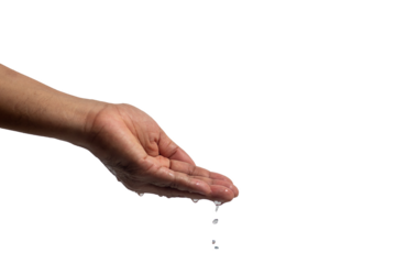 Water flows from the man's palm.