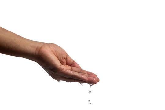 Water flows from the man's palm.