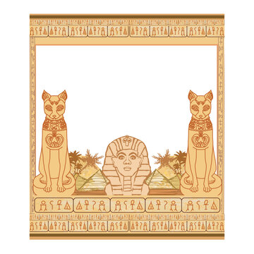 abstract grunge frame - Great Sphinx of Giza and jackals