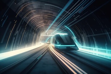 Fototapeta na wymiar Speed and Motion. Train Ride through a Tunnel in a Modern City. , Generative AI