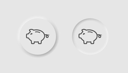 Piggy bank icon in neumorphism style. Icons for business, white UI, UX. Money savings symbol. Time management, coin, pink pig, cash. Neumorphic style. Vector illustration.