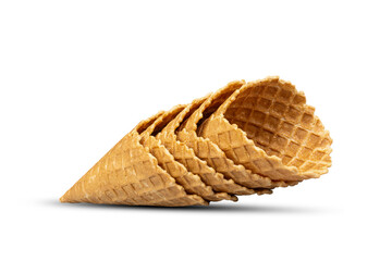 Lot Ice cream cones isolated on white background. Food.