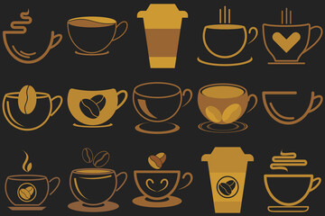 Set of coffee shop gold logo design collection with modern emblem shape Premium vector