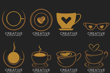 Set of coffee shop gold logo design collection with modern emblem shape Premium vector