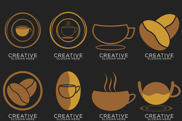 Set of coffee shop gold logo design collection with modern emblem shape Premium vector