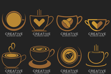 Set of coffee shop gold logo design collection with modern emblem shape Premium vector