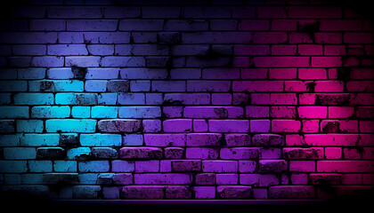Brick wall background with neon lighting Ai generated image
