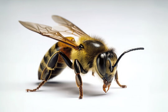 highly detailed macro image of a bee isolated on white background background. Ai generative