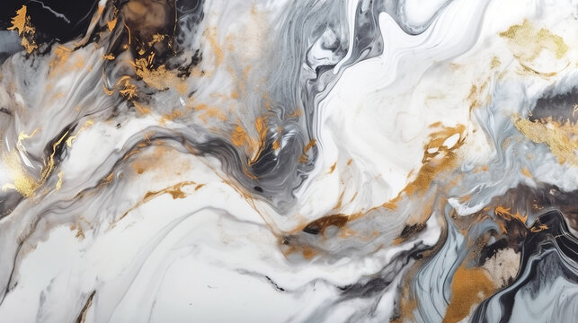 White and gold marble texture. Abstract liquid fluid art background. AI