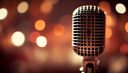 Modern Microphone On Stage With Bokeh Light Ai generated image
