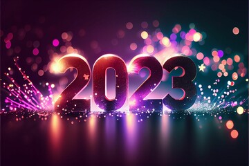 New Year 2023 background with fireworks bokeh light