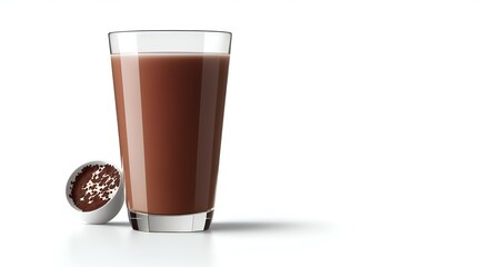 Glass of chocolate milkshake in white isolated background