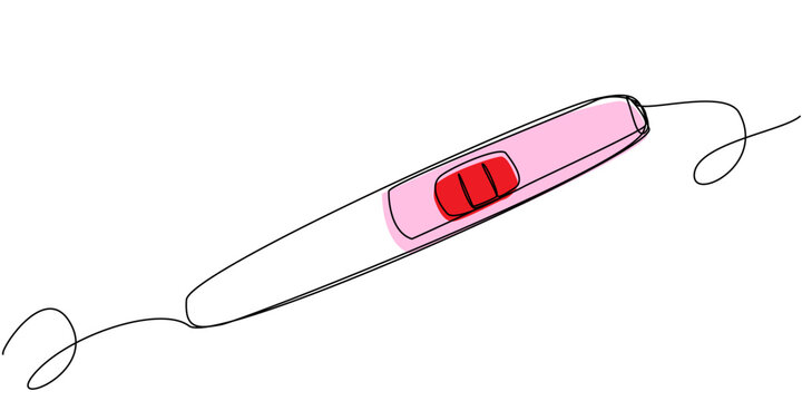 Positive pregnancy test in one line on a white background. An indicator indicating the birth of a new life in the mother's body. Stock medical illustration in vector format.