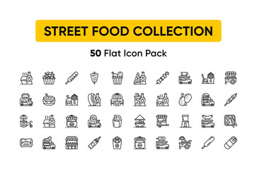 Fastfood related line icon set. Street food linear icons. Burger, hotdog and sandwich outline vector signs and symbols collection.
