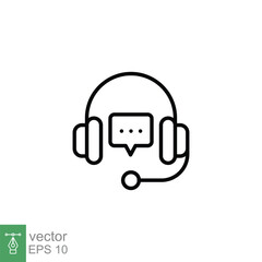 CRM line icon. Headset with bubble speech. Testimonials and customer relationship management concept. Simple outline style. Vector illustration isolated on white background. EPS 10.