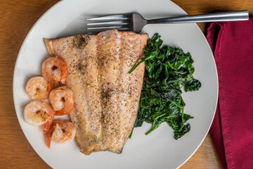 season  baked salmon with spinach and shrimp