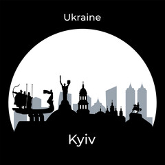 Night Kyiv full moon, Silhouette of the capital of Ukraine. Vector illustration.