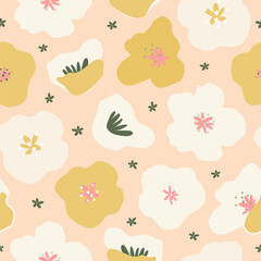 Buttercup flowers seamless pattern. Cute Spring summer background for greeting card, fabric, wallpaper or wrapping paper
