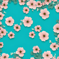Floral backdrop on retro teal background. Generative AI