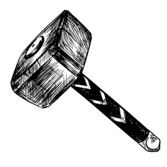 Hammer of Thor in sketch style on a white background. Vector magical graphic item.