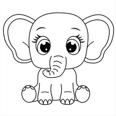 Obraz premium Cute Elephant Coloring Page. Cartoon Baby Elephant Illustration For Children. Safari Animal Coloring Book. Black And White Line Art.