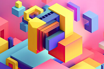 Isometric impossible colorful shapes. Abstract geometric background