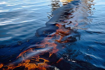Oil leak from Ship , Oil spill pollution polluted water surface. water pollution as a result of human activities