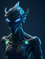 AI K&uuml;nstliche Intelligenz ein blau leuchtender Roboter Kopf