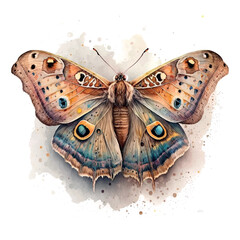 Moth illustration Watercolor Hand drawn butterfly logo design