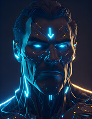 AI Künstliche Intelligenz ein blau leuchtender Roboter