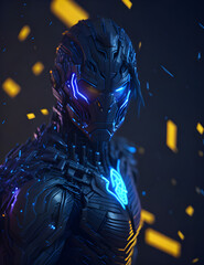 AI K&uuml;nstliche Intelligenz ein blau leuchtender Roboter Kopf