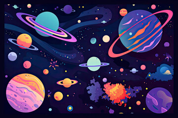 Fototapeta premium a colorful space scene with planets, astroids, stars, nebulas and comets. Concept and background related to space, space exploration and observation and astronomy
